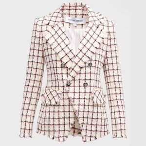 VERONICA BEARD Taja Dickey Double Breasted Cotton Red White Tweed Blazer $570 4